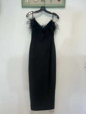 Catchall Feather-Trim Black Maxi strapless column wiggle Dress women’s medium